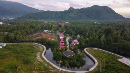 an aerial view of a resort in the mountains at Nature Line Resort in Khanom