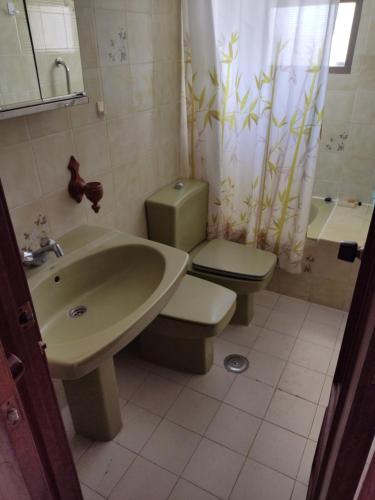 ein Bad mit einem Waschbecken, einem WC und einer Dusche in der Unterkunft En el centro y al lado de la playa in Fuengirola