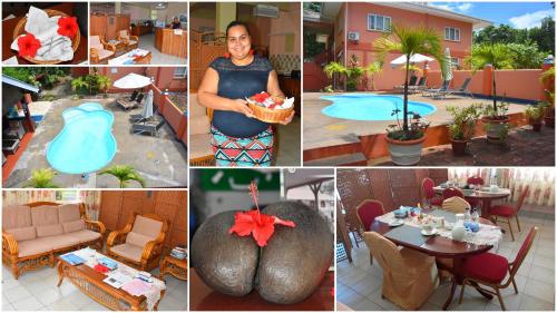 a collage of pictures of a resort with a pool at Reef Holiday Apartments in Anse aux Pins