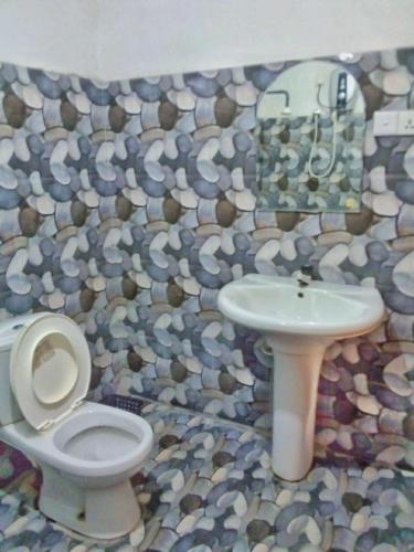 a bathroom with a toilet and a sink at Rithu Homestay in Sigiriya