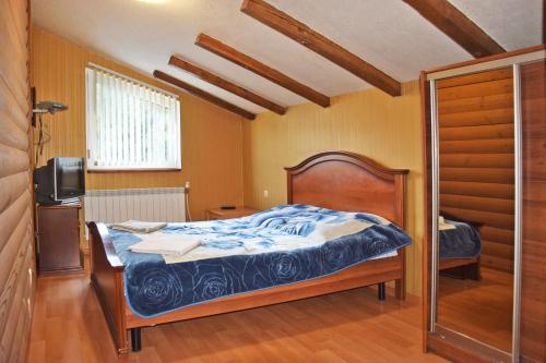 a bedroom with a bed and a mirror in it at Лісова казка in Slavske