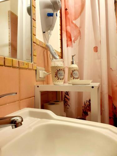 a bathroom with a sink and a hair dryer at Sinis Apartment in Palmas Arborea