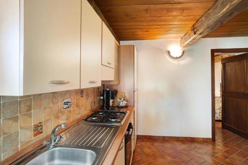 a kitchen with a sink and a stove top oven at Antico Granaio in Vessalico
