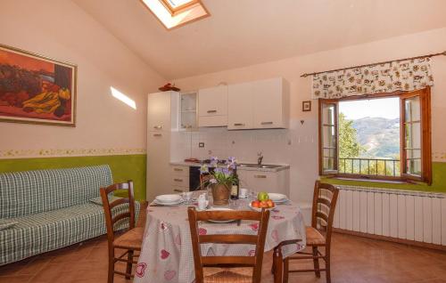 a kitchen and dining room with a table and a couch at Agriturismo Fattoria La Piastra CASTAGNO in Pian degli Ontani