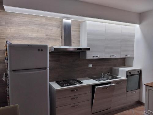una cocina con refrigerador y estufa horno superior en Tenuta Ferilli, en Salve