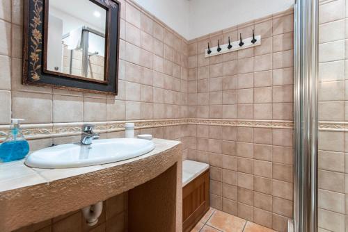 a bathroom with a sink and a shower at Can Llobet in Capmany