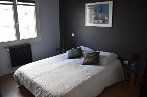 sypialnia z łóżkiem z 2 poduszkami w obiekcie Le Planard w mieście Rodez