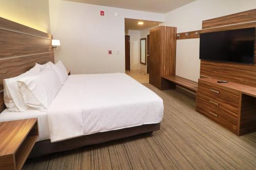 a hotel room with a bed and a flat screen tv at Holiday Inn Express - Monterrey - Fundidora, an IHG Hotel in Monterrey