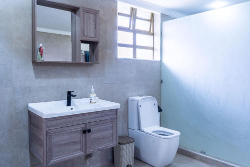 Alphas Homestay في نيفاشا: حمام مع مرحاض ومغسلة ومرآة