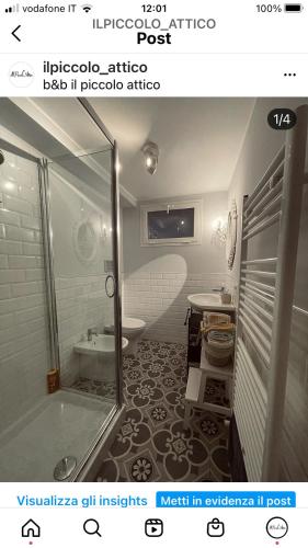 a bathroom with a shower and a sink and a toilet at Il Piccolo Attico in Caltagirone