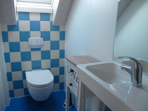 un piccolo bagno con servizi igienici e lavandino di Ferienhaus Schwille - Loft 2 a Westerbergen