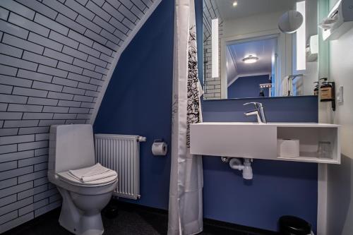 a bathroom with a white toilet and a sink at Hotel Allinge in Allinge
