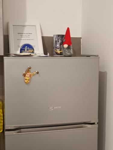 a refrigerator with a santa hat on top of it at Momy's House in San Donà di Piave