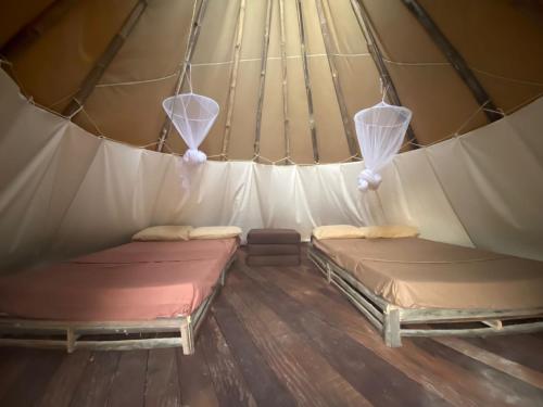 a room with two beds in a tent at Bees Mouth Gambia in Sanyang
