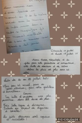 a letter with handwriting on four pieces of paper at Au Clair de ma Bulle in Marche-en-Famenne