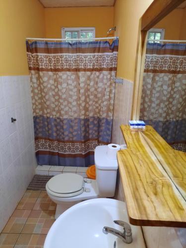 a bathroom with a toilet and a sink at Hotel Brisa Mar in Santa Catalina