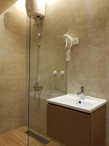 a bathroom with a sink and a shower at Danka@tudor residence in Batam Center