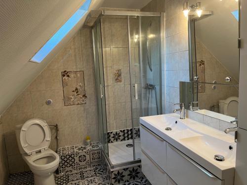 un bagno con wc, lavandino e doccia di Maison proche de l'aéroport CDG-Paris a Goussainville