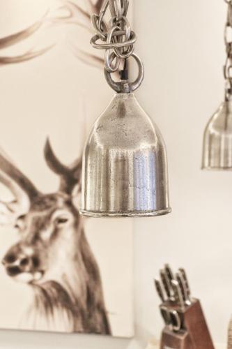 a lamp hanging on a wall with a picture of a deer at HOME Suites Apartment 5 in Braunlage