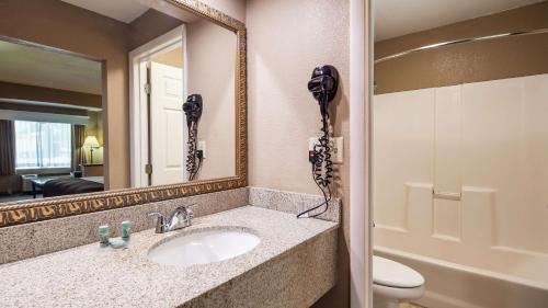 a bathroom with a sink and a mirror and a toilet at Best Western Lumberton in Lumberton