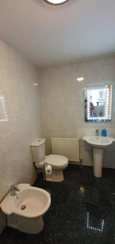 a bathroom with a toilet and a sink at Garden Room in Plymouth