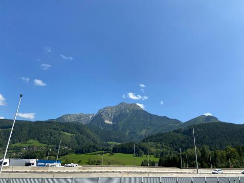 a view of the mountains from the freeway at Vordernberg Štýrské Alpy in Vordernberg