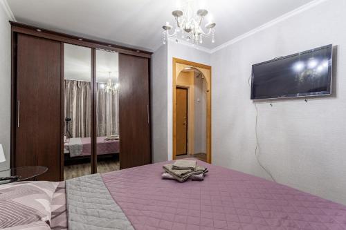 Кровать или кровати в номере Standard Brusnika Apartments on Babushkinskaya