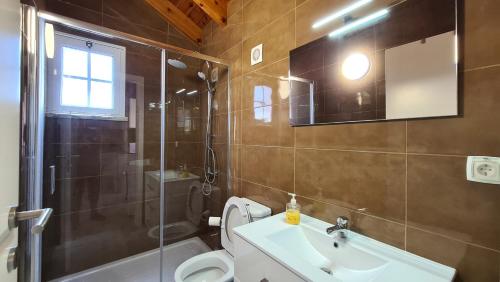 a bathroom with a toilet and a sink and a shower at Villa da Silva in Madalena