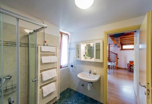 a bathroom with a sink and a shower at Il Borgo in Bellagio