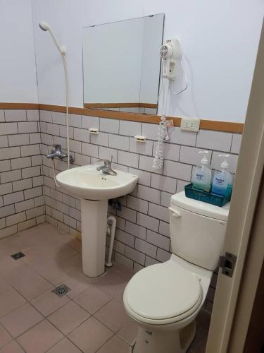 a bathroom with a toilet and a sink at INUAN Hotspring Villa in Taimali