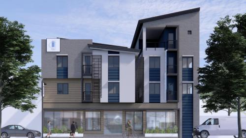 a rendering of a building with people walking in front of it at Maine City Residences Leveriza in Manila