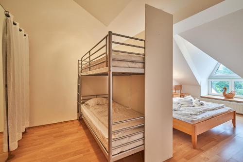 ペツ・ポト・スニェシュコウにあるPoustevnik Apartmentsのベッドルーム(屋根裏部屋)