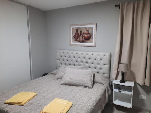 1 dormitorio con 1 cama con 2 toallas en APART VITTA en Río Cuarto