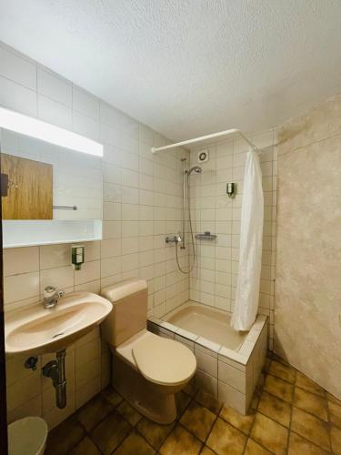 a bathroom with a toilet and a sink and a shower at Linda Apartment 33 in Interlaken