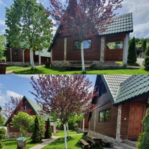two pictures of a house and a tree at Holiday Home Vile Calimero in Žabljak