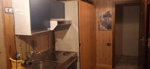 a kitchen with a sink and a counter top at Lago Rotondo Ski House in Mezzana