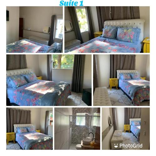 a collage of pictures of a bedroom with two beds at Pousada Paraiso de Igaratá in Igaratá