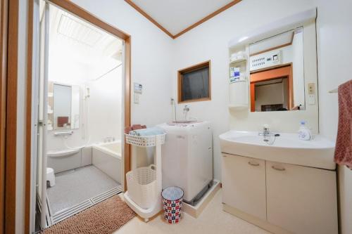 ein Bad mit einem Waschbecken, einem WC und einer Dusche in der Unterkunft Guesthouse Ichigo Ichie Nikko in Nikko