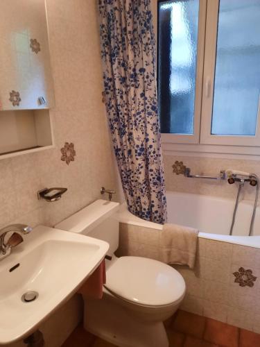 ルガノにあるAppartamenti Fortunellaのバスルーム(トイレ、洗面台付)、窓が備わります。