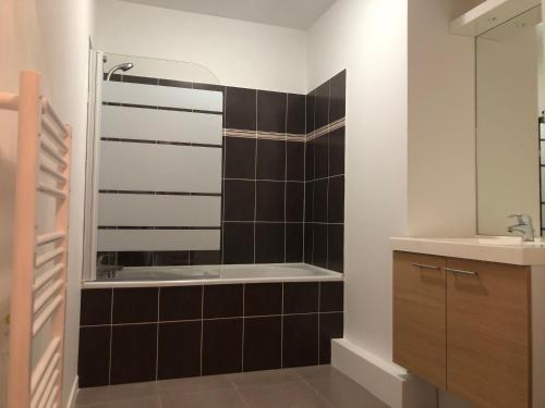 a bathroom with a bath tub and a sink at Le Carré des Vosges Vannes centre avec terrasse, parking privatif, Wifi in Vannes
