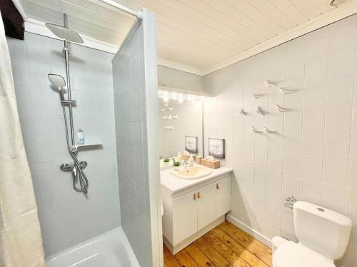 een badkamer met een douche, een toilet en een wastafel bij La Dolce Vita in Beaune