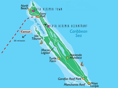 un mapa de la isla de akumal en México en Casa Alkimia Town en Isla Mujeres