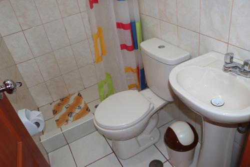ein Bad mit einem WC und einem Waschbecken in der Unterkunft Colca Andina Inn in Chivay