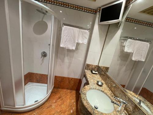 a bathroom with a sink and a shower at Hotel Wagner in Milan