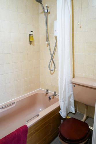 a bathroom with a tub and a toilet and a shower at Fox & Hounds Hotel in Lydford