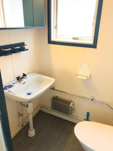 a bathroom with a sink and a toilet at Fjällnära Stuga i Jämtland in Svenstavik