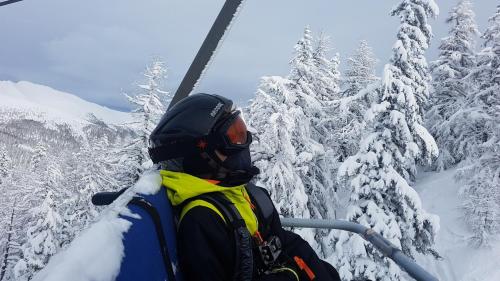 a person on a ski lift looking at snow covered trees at Residence Alba Montis in Bad Kleinkirchheim