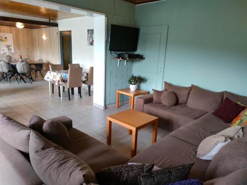 a living room with a couch and a table at Pension Sauerland in Winterberg