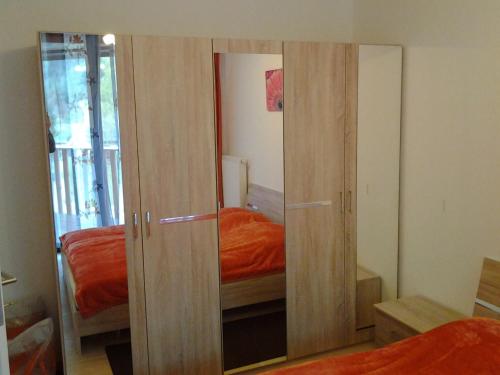 克拉尼斯卡戈拉Izzi apartma的一间卧室配有木制橱柜和一张床