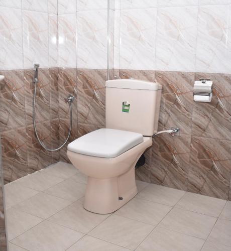 a bathroom with a toilet and a shower at Geethani Tourist Home Polonnaruwa in Polonnaruwa